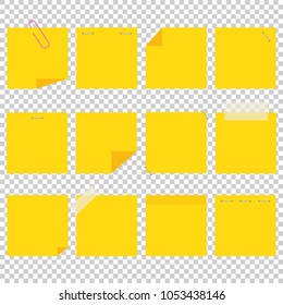 A set of yellow office sticky sheets. A simple flat vector illustration isolated on a transparent background.