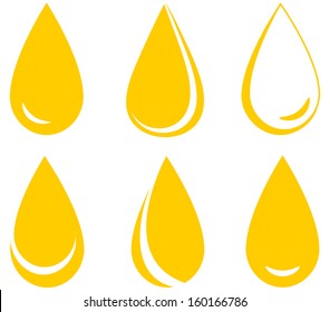 set of yellow oil drops on white background