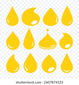 Set of yellow oil drops. Vector illustration.