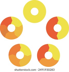 Set of yellow and orange circular flowcharts