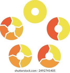 Set of yellow and orange circular flowcharts