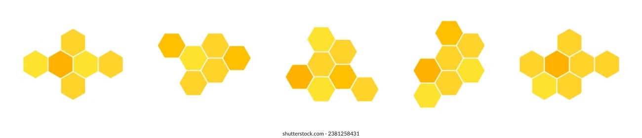 Set of yellow- orange honeycomb. Beehive icons.