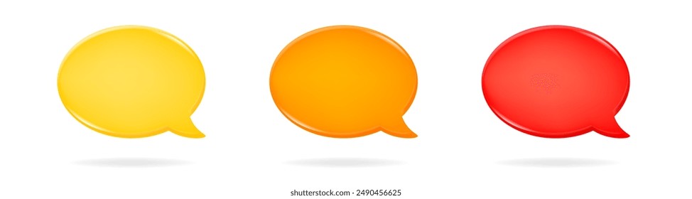 Set of yellow, orange and red 3d speech bubbles. Oval textbox	