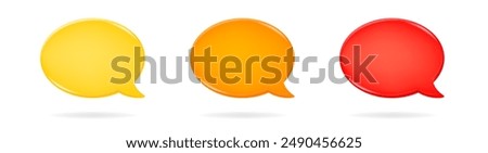 Set of yellow, orange and red 3d speech bubbles. Oval textbox	