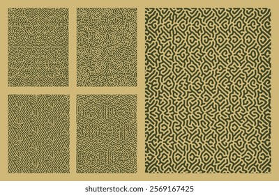 set of yellow organic turing abstract lines pattern background. pack collection design