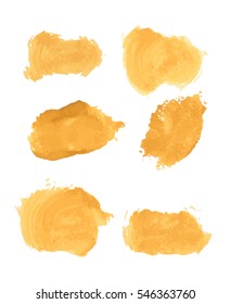Set of yellow paint, ink, grunge, dirty brush strokes. splash yellow orange