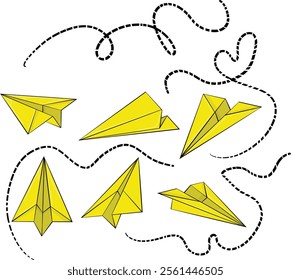 Set of Yellow Paper Airplanes for School. Art and Illustration