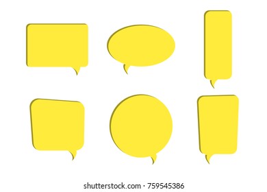 Set of yellow paper cut out speech bubble vector icons. Paper cut style. 3D elements with shadow,easy edited.Chat, web icons