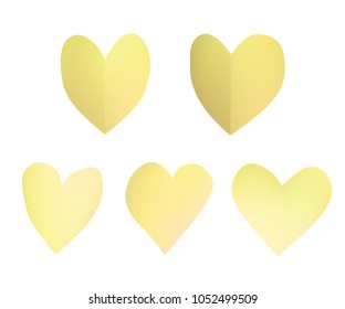 A set of yellow paper hearts. Simple ornaments vector illustration.