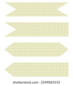 Set of yellow paper sheets isolated on white. Pieces of decorative tape for scrapbooks. Tapes collection in vector. Ripped paper. Torn pieces of paper from a notebook in a cell. Colorful ribbons