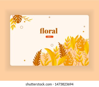 Set of yellow pastel page/landing page design templates for beauty products. Tropical and floral style background. Flat design vector illustration concepts for website and mobile website development