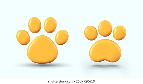 Set of yellow paw prints with four and three pads. Footprints of various animals