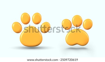 Set of yellow paw prints with four and three pads. Footprints of various animals