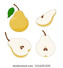Set of yellow pear icons. Vector fruit illustration in flat design