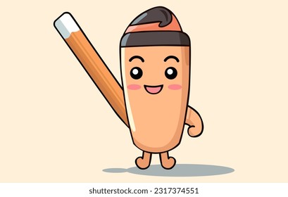 Set of Yellow Pencil Characters, Cute Pencils with Funny Faces and Different Emotions Cartoon Vector Illustration,The cute pencil is waving the hand of illustration
