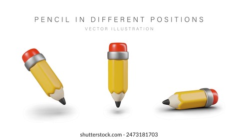 Set of yellow pencils in different positions. Engineer tool, stationery
