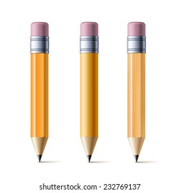 Set of yellow pencils isolated on white background. Vector illustration