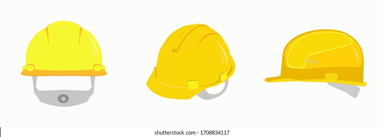 A Set Of Yellow Protective Helmets. Builder's Helmet. Isolated Vector Illustrations On A White Background