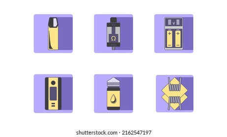 A set of yellow purple vape framed icons 