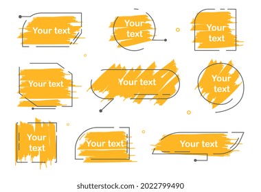 Set of yellow quote box frame on white background. Quote box icon. Texting quote boxes. Blank brush template. Flat cartoon vector illustration