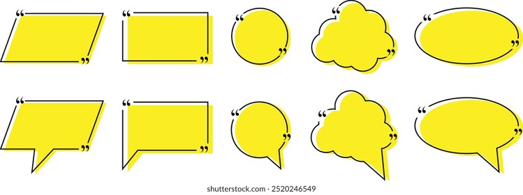 set of yellow quote box frame design. text quote box template design. speech bubble design vector illustration.