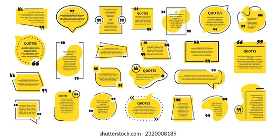 Set of yellow quote speech bubble. Quote speech bubble collection