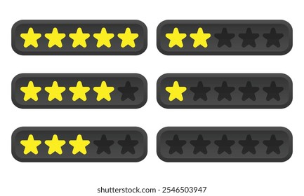 Set of yellow rating stars or customer experience rating icons