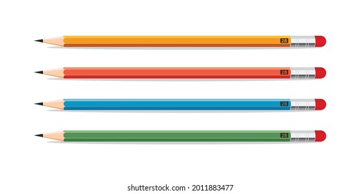 Set of yellow, red, blue and green pencil in vector style for various websites