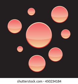 Set of yellow and red buttons on black background. Vector illustration