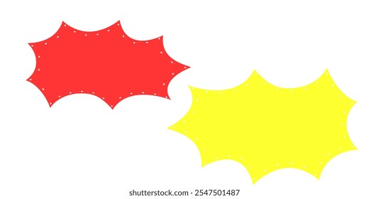 Set of yellow and red explosion stars. Comic burst, bursting star, starburst speech bubbles. Star sticker, burst speech balloon. Comic book, vector boom or explosion.