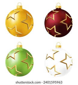 Set of yellow, red, green and white Christmas tree toy or ball