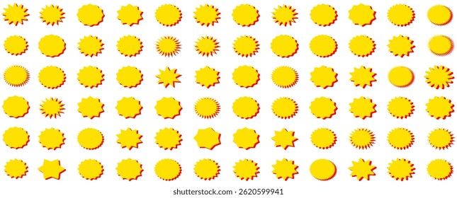set yellow red sale badges. sunburst discount sticker price tag promotion labels template design illustration
