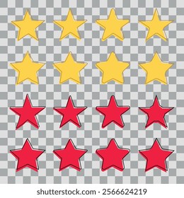 A set of yellow and red stars with an offset outline. Vector illustration on a transparent background for your design.