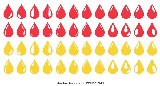 Set of yellow and red water drop icons, vector drawing