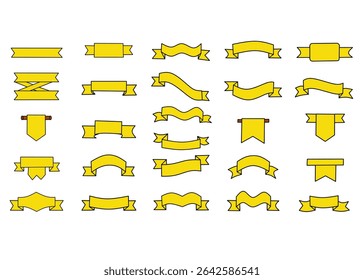 Set of yellow ribbon banners in various styles, big decorative ribbons ideal for promotions or events, icon set
