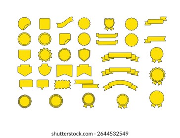 Set of yellow ribbon banners in various styles, big decorative ribbons ideal for promotions or events, icon set