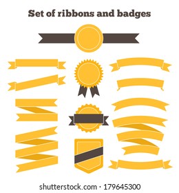 Set of yellow ribbons and badges.