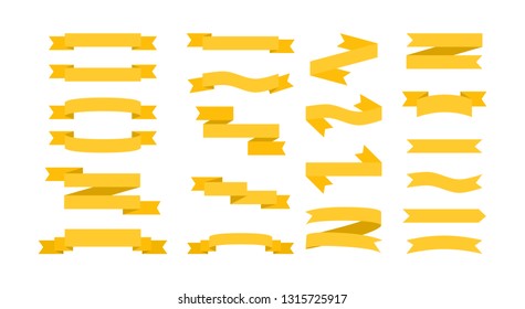 Set yellow ribbons banners flat Isolated on white background. vector illustration.