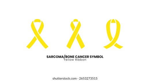 Conjunto de fitas amarelas simbolizando Sarcoma e consciência do câncer ósseo. Ilustração vetorial para campanhas de apoio médico e de saúde