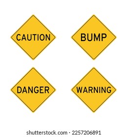 Conjunto de señales amarillas en la carretera. Precaución, golpes, peligro, advertencia. Ilustración vectorial plana.