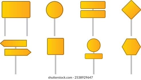 Set of yellow road signs. Directional signs. Realistic style. Vector road signs