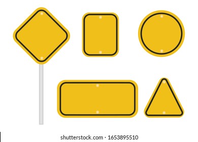 Set of yellow road signs on transparent background.