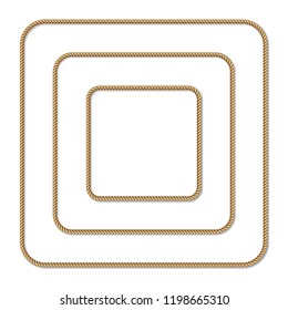 Set of yellow rope woven square vector border, square vector frame, isolated on white background