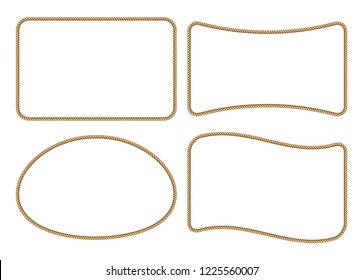 Set of yellow rope woven square vector border, square vector frame, isolated on white background