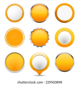 Set of yellow round buttons on white background, vector eps10 illustrarion
