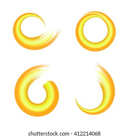 Set of yellow round element for design. Orange circles. Logo templates. Brush stroke swirls .