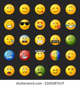 Set of yellow round emoticons