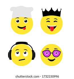Set of yellow round emoticons. Set of emoji icons. Cartoon faces expressing different feelings. Vector illustration.