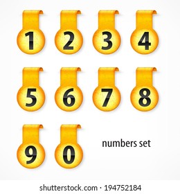 Set of yellow round numbers on sticker, vector illustration