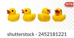 Set of Yellow Rubber Duck in realistic 3d Cartoon style. vector illustration